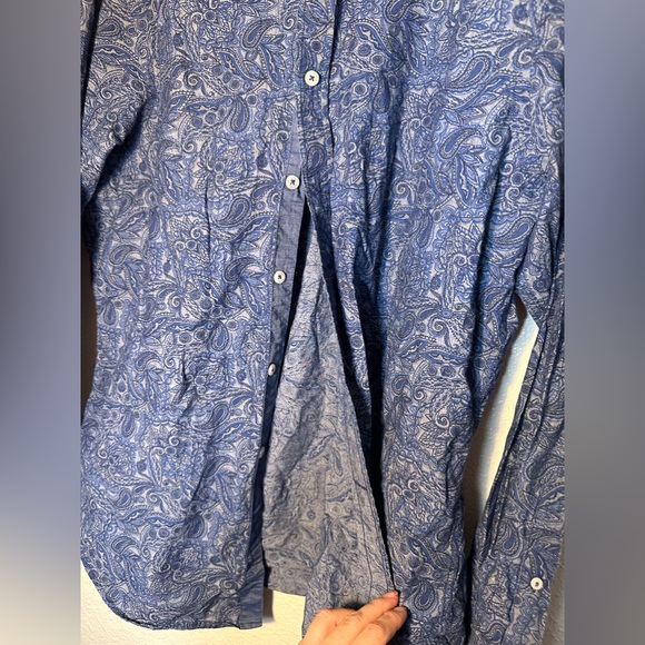 Cremiux premium denim classic button down formal shirt men size Large dark blue - Picture 3 of 6